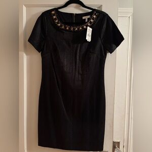 Halo Black Mini Dress with Embellished Neckline